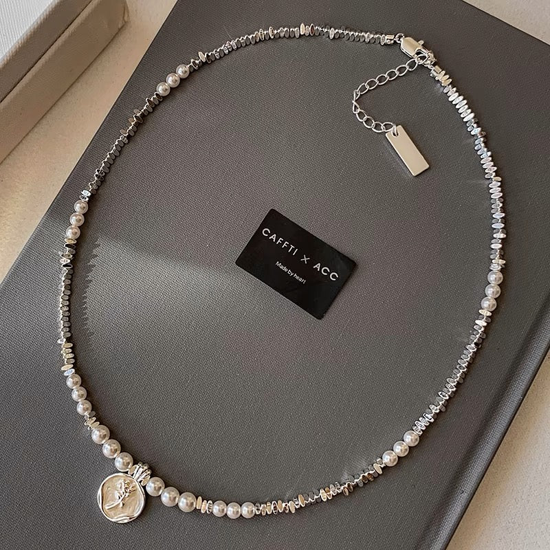 Silver Moon Pearl Necklace