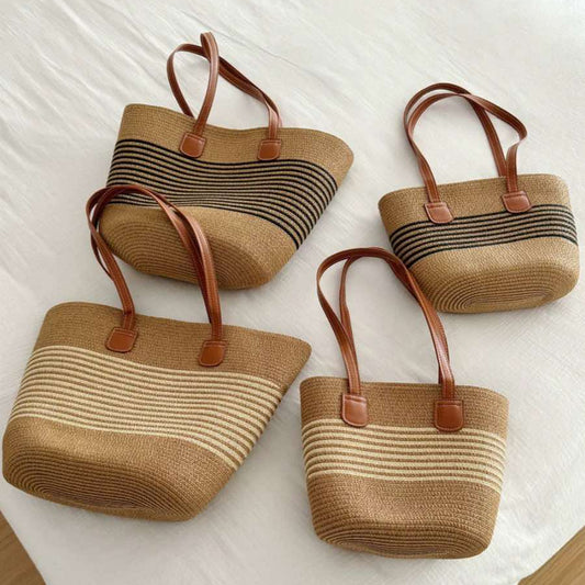 Striped straw tote