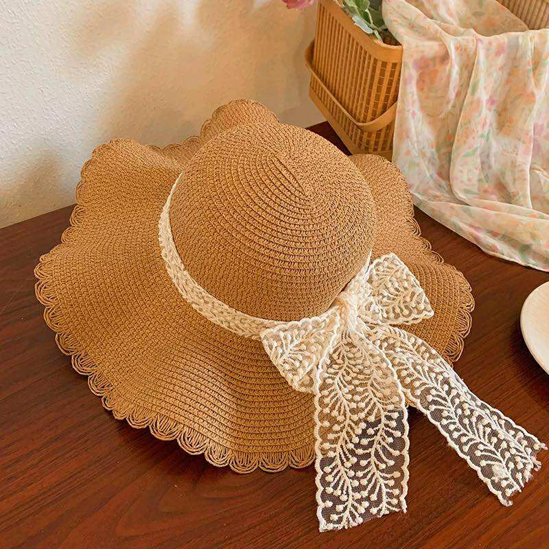 Straw Hat With Lace Bow