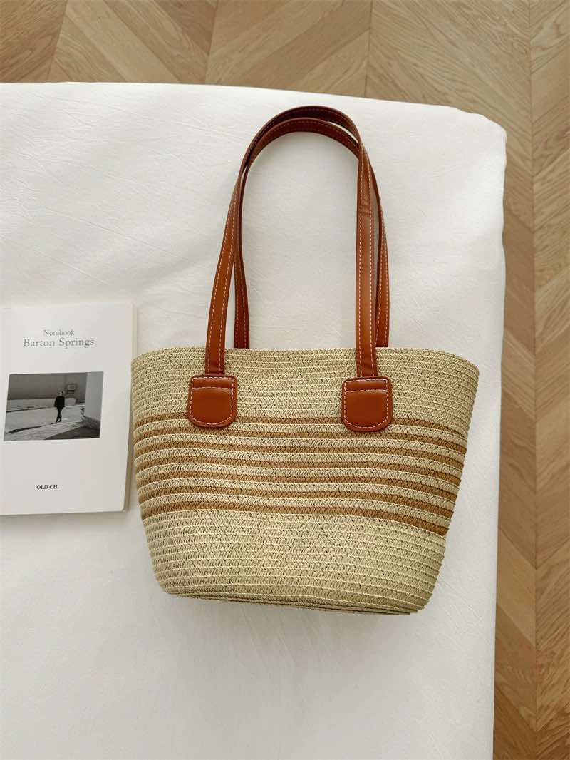 Striped straw tote