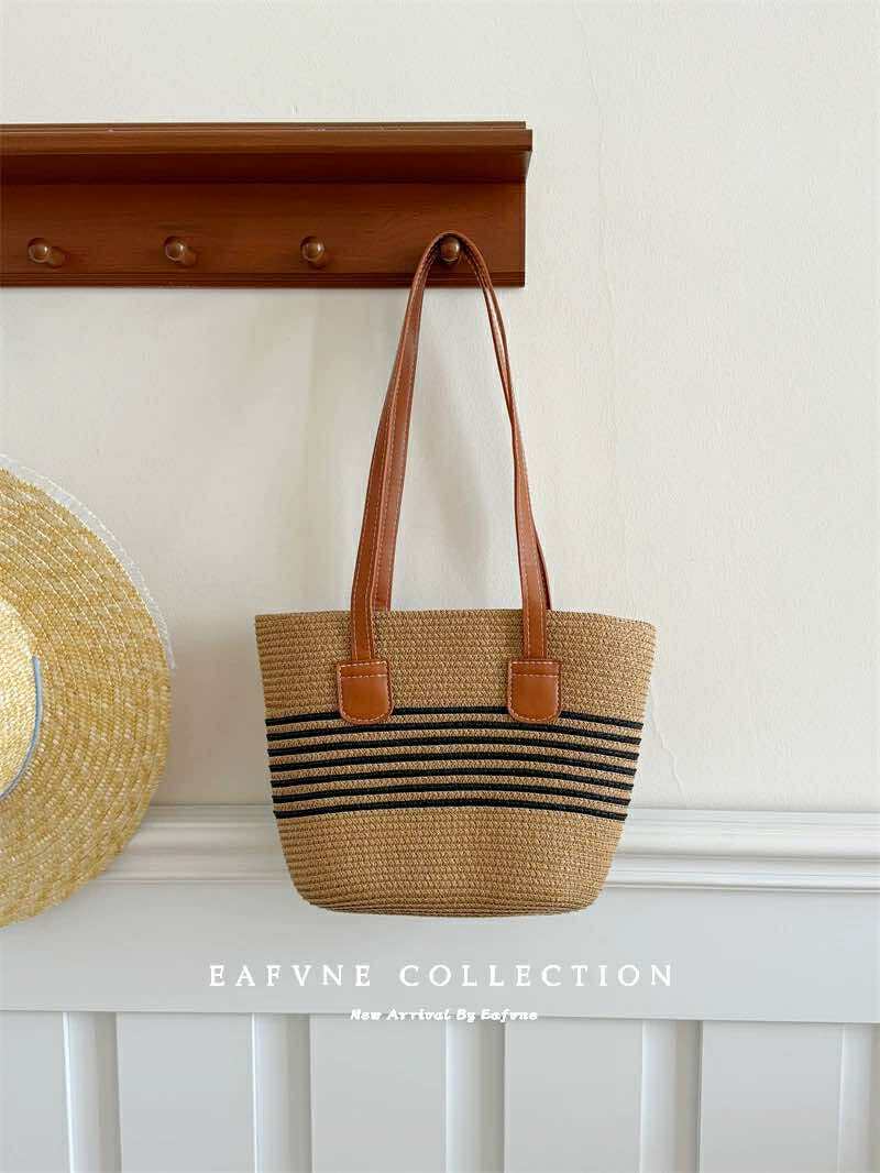 Striped straw tote